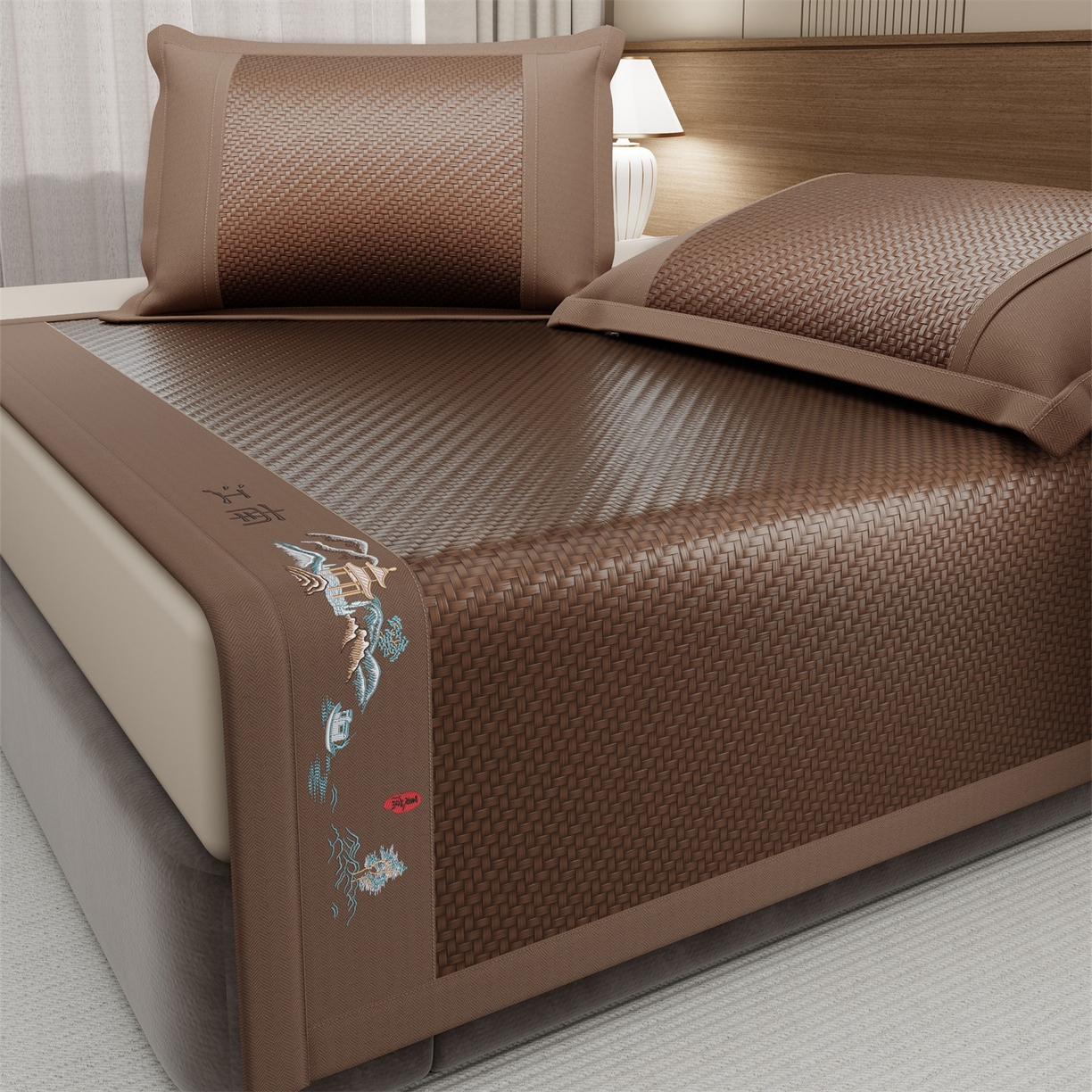 91家纺网 家纺一手货源 找家纺 鑫姿席业 2026春夏新款江南-PE凉感席凉席席子 江南-巧克力色