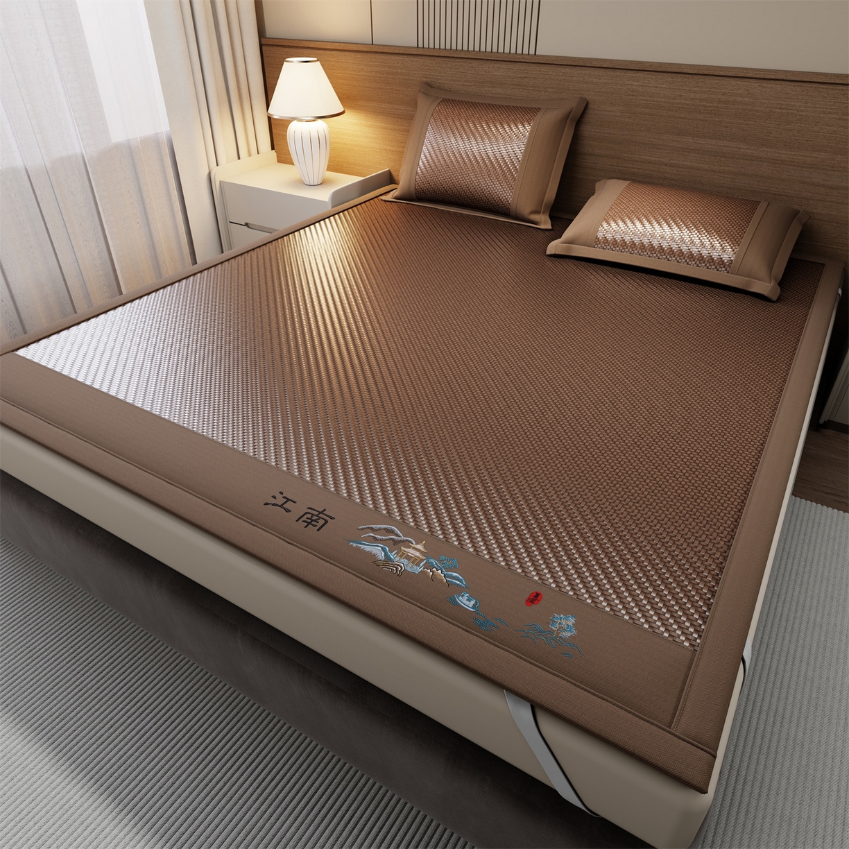 鑫姿席业 2026春夏新款江南-PE凉感席凉席席子 江南-巧克力色