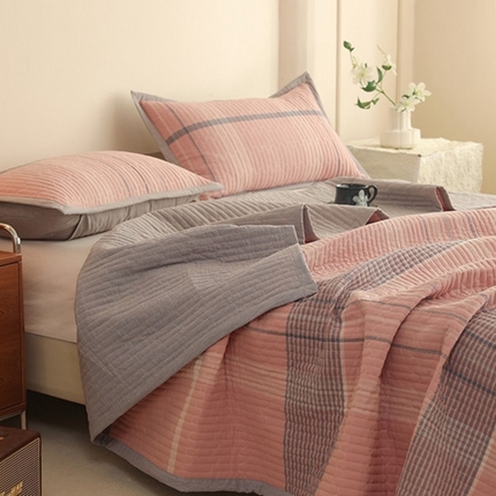 91家纺网 家纺一手货源 找家纺 （总）仰望棉麻双层纱供应链 2026新款全棉纯棉色织水洗棉床盖三四件套