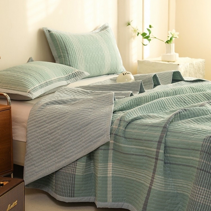 91家纺网 家纺一手货源 找家纺 （总）仰望棉麻双层纱供应链 2026新款全棉纯棉色织水洗棉床盖三四件套