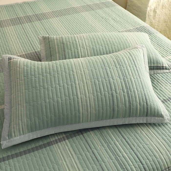 91家纺网 家纺一手货源 找家纺 仰望棉麻双层纱供应链 2026新款全棉纯棉色织水洗棉床盖三四件套 米亚-绿+小密格-绿