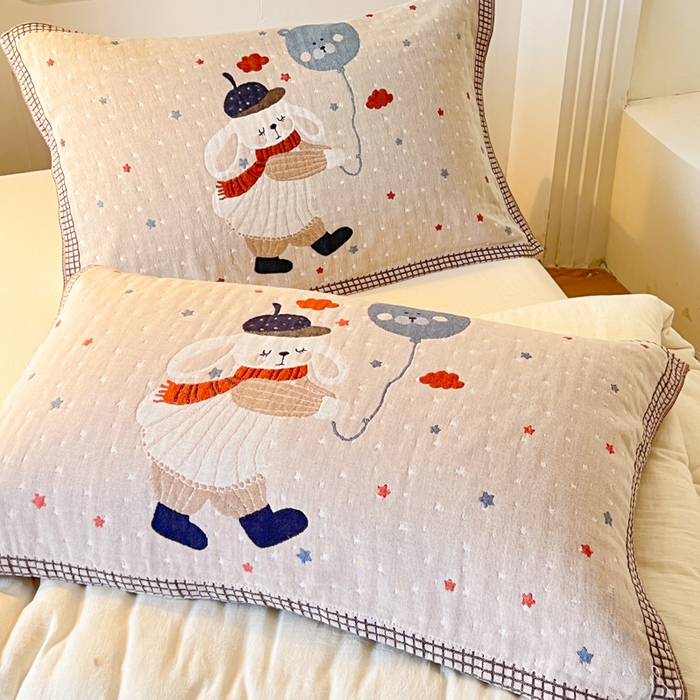 乐家毛巾被（工厂自产自销） 2026新款全棉A类母婴级卡通软绵绵系列枕巾隔汗巾 气球小白兔