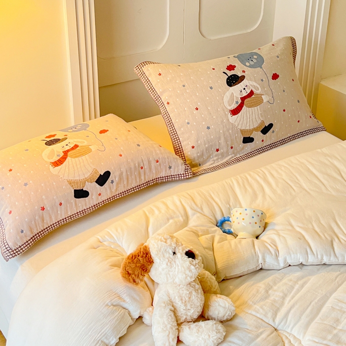 91家纺网 家纺一手货源 找家纺 乐家毛巾被（工厂自产自销） 2026新款全棉A类母婴级卡通软绵绵系列枕巾隔汗巾 气球小白兔