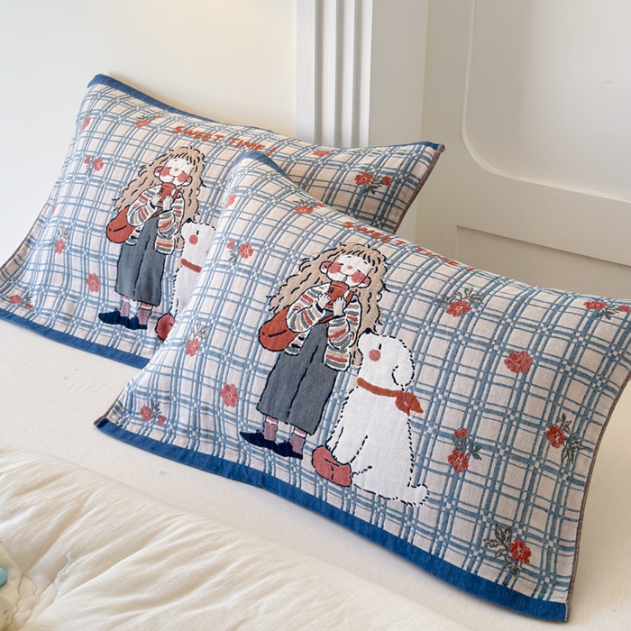 91家纺网 家纺一手货源 找家纺 乐家毛巾被（工厂自产自销） 2026新款全棉A类母婴级卡通软绵绵系列枕巾隔汗巾 少女萌宠