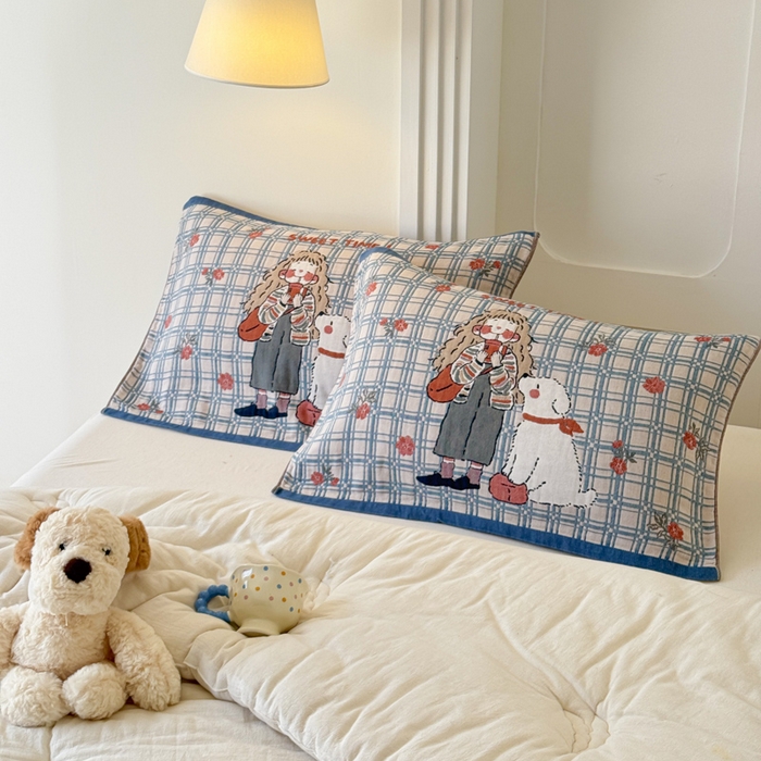 91家纺网 家纺一手货源 找家纺 乐家毛巾被（工厂自产自销） 2026新款全棉A类母婴级卡通软绵绵系列枕巾隔汗巾 少女萌宠