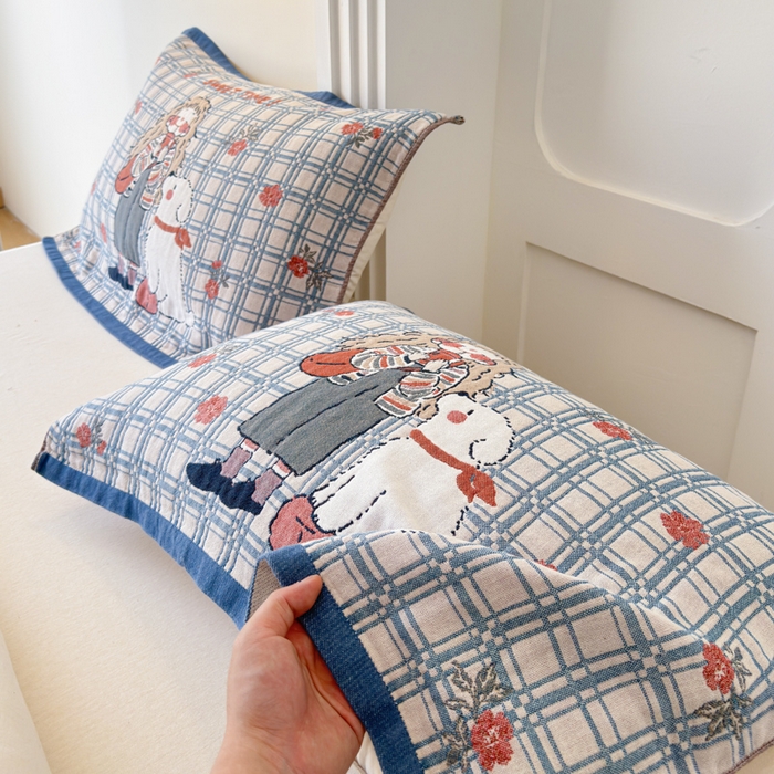 91家纺网 家纺一手货源 找家纺 乐家毛巾被（工厂自产自销） 2026新款全棉A类母婴级卡通软绵绵系列枕巾隔汗巾 少女萌宠