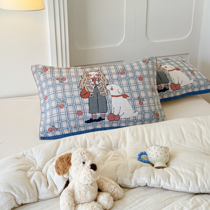 91家纺网 家纺一手货源 找家纺 乐家毛巾被（工厂自产自销） 2026新款全棉A类母婴级卡通软绵绵系列枕巾隔汗巾 少女萌宠