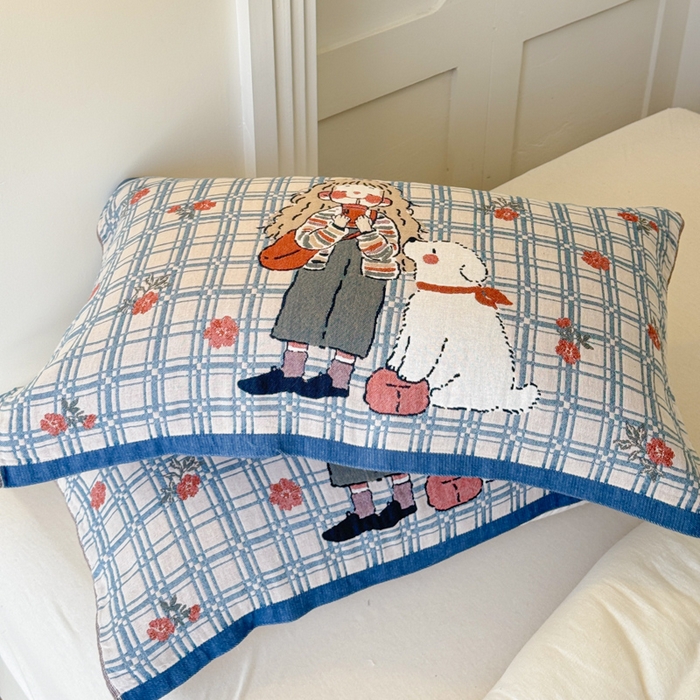 91家纺网 家纺一手货源 找家纺 乐家毛巾被（工厂自产自销） 2026新款全棉A类母婴级卡通软绵绵系列枕巾隔汗巾 少女萌宠