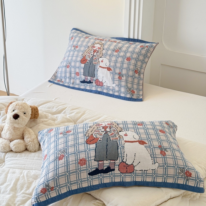 91家纺网 家纺一手货源 找家纺 乐家毛巾被（工厂自产自销） 2026新款全棉A类母婴级卡通软绵绵系列枕巾隔汗巾 少女萌宠