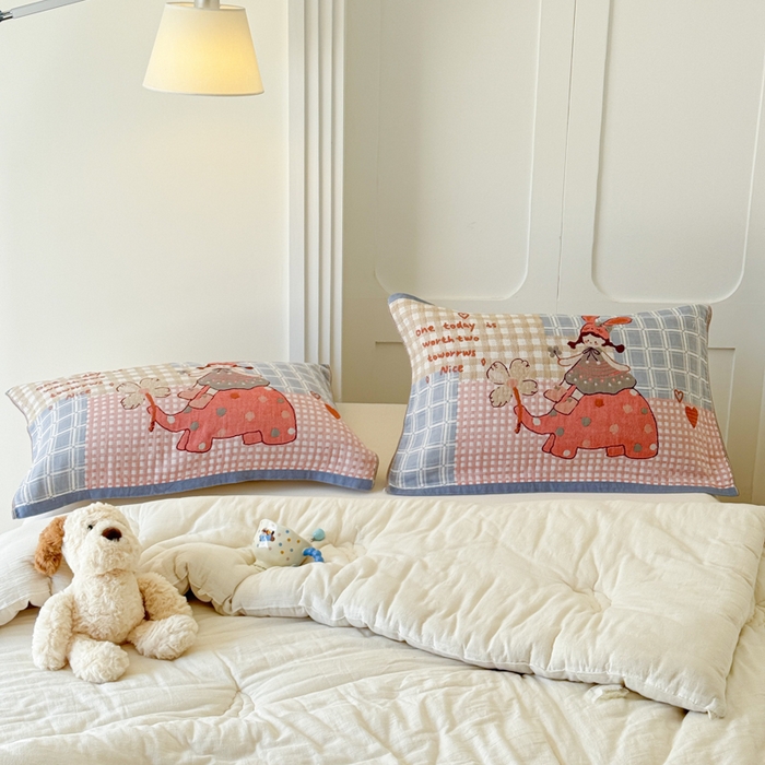 91家纺网 家纺一手货源 找家纺 乐家毛巾被（工厂自产自销） 2026新款全棉A类母婴级卡通软绵绵系列枕巾隔汗巾 童趣大象