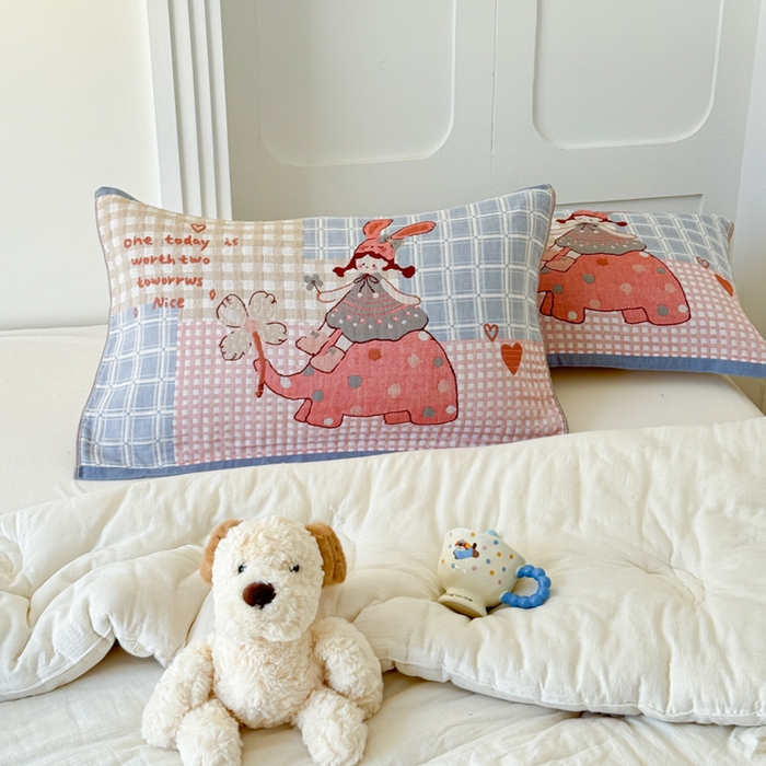 91家纺网 家纺一手货源 找家纺 乐家毛巾被（工厂自产自销） 2026新款全棉A类母婴级卡通软绵绵系列枕巾隔汗巾 童趣大象