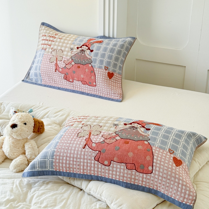 91家纺网 家纺一手货源 找家纺 乐家毛巾被（工厂自产自销） 2026新款全棉A类母婴级卡通软绵绵系列枕巾隔汗巾 童趣大象