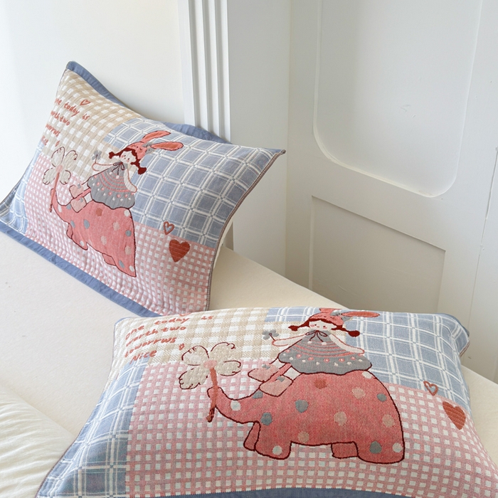 91家纺网 家纺一手货源 找家纺 乐家毛巾被（工厂自产自销） 2026新款全棉A类母婴级卡通软绵绵系列枕巾隔汗巾 童趣大象