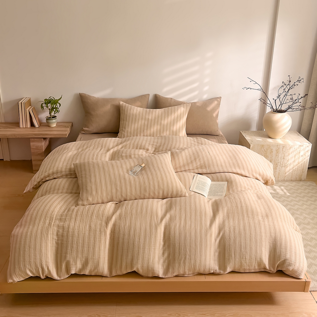 91家纺网 家纺一手货源 找家纺 （总）DoDo 兜兜 2026新款全棉纯棉A类色织皱皱纱四件套