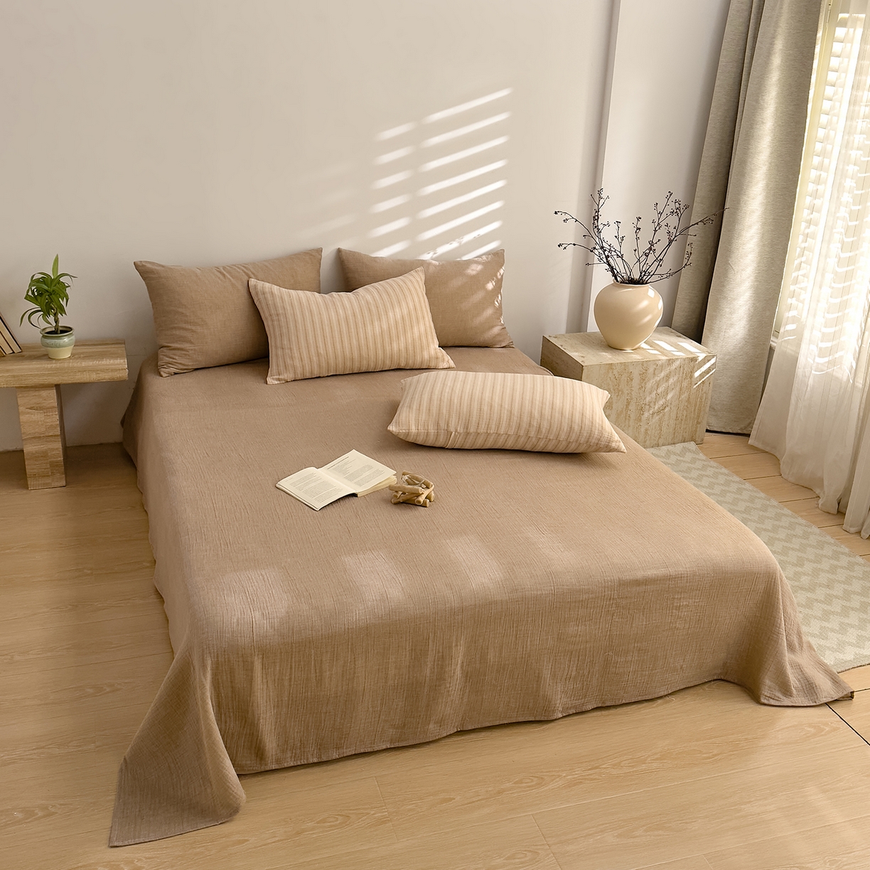 91家纺网 家纺一手货源 找家纺 （总）DoDo 兜兜 2026新款全棉纯棉A类色织皱皱纱四件套