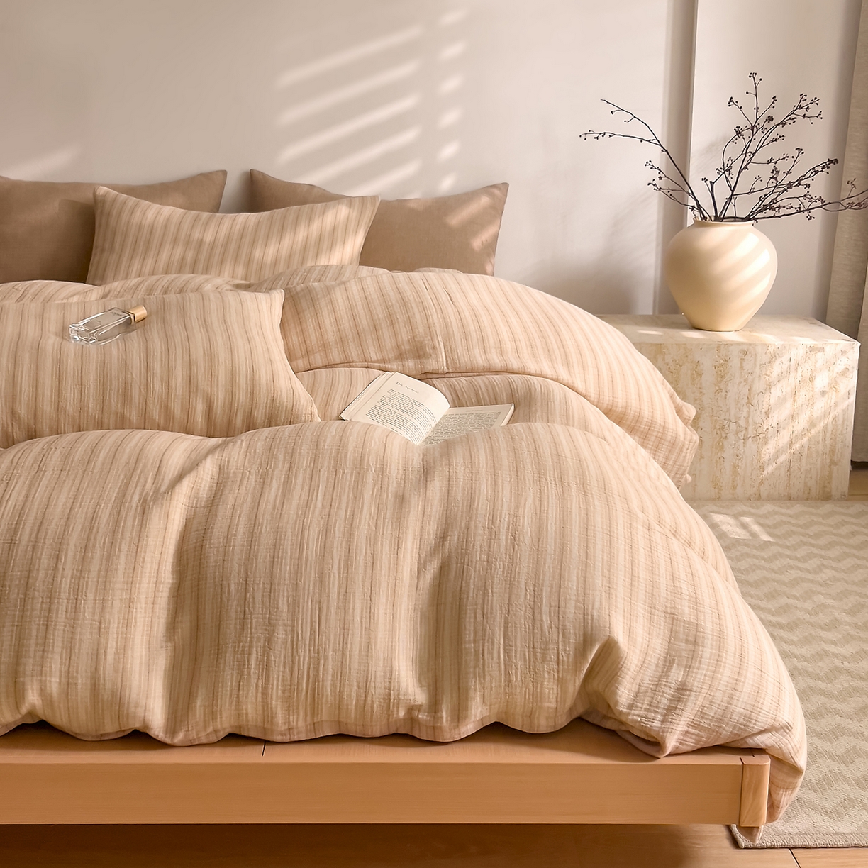 91家纺网 家纺一手货源 找家纺 （总）DoDo 兜兜 2026新款全棉纯棉A类色织皱皱纱四件套