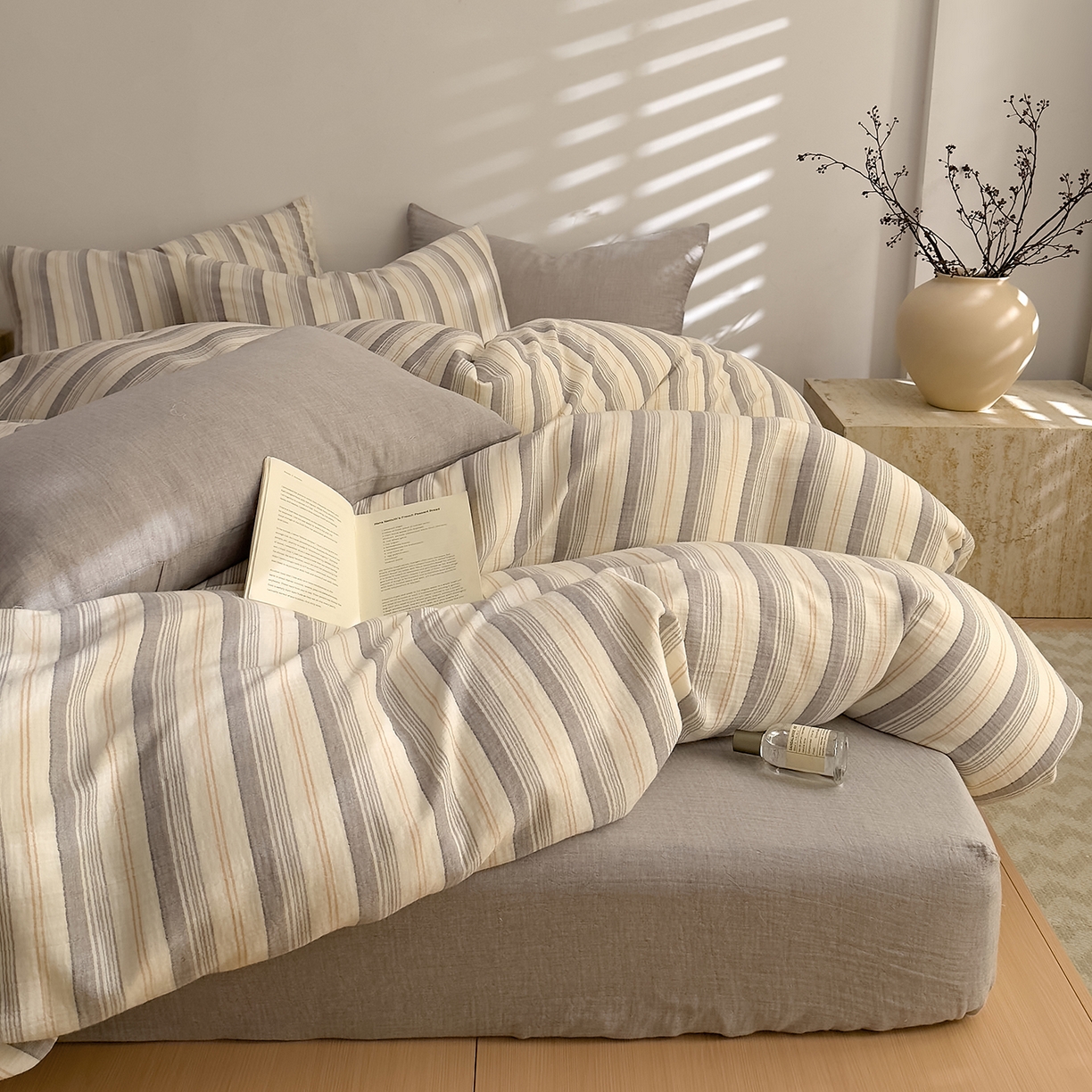 91家纺网 家纺一手货源 找家纺 （总）DoDo 兜兜 2026新款全棉纯棉A类色织皱皱纱四件套