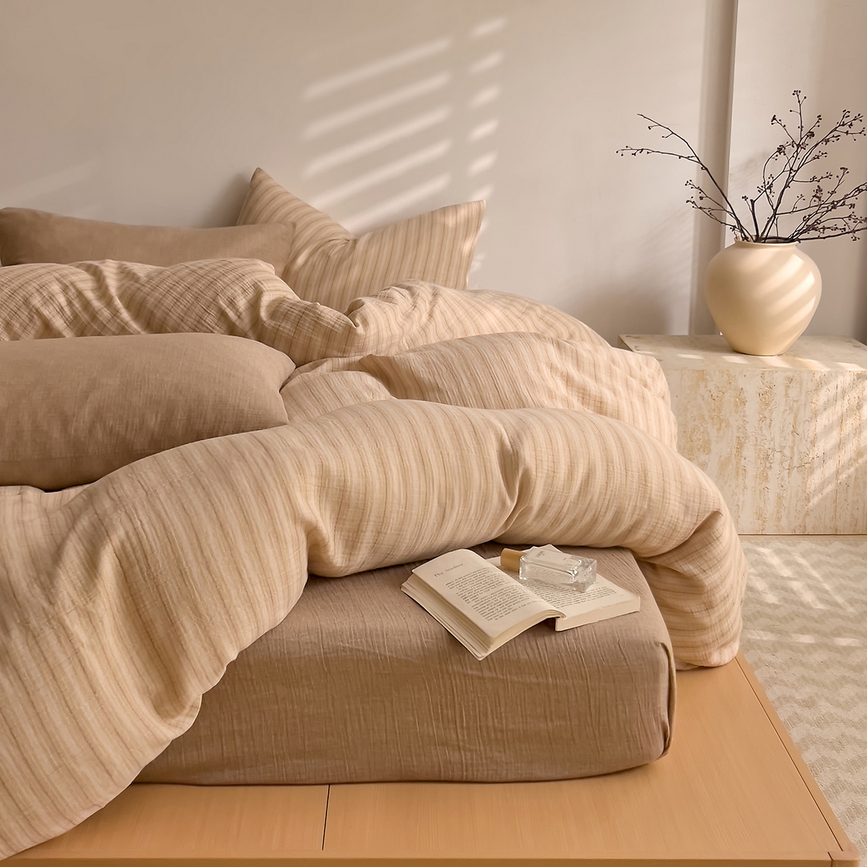 DoDo 兜兜 2026新款全棉纯棉A类色织皱皱纱四件套 小半-棕