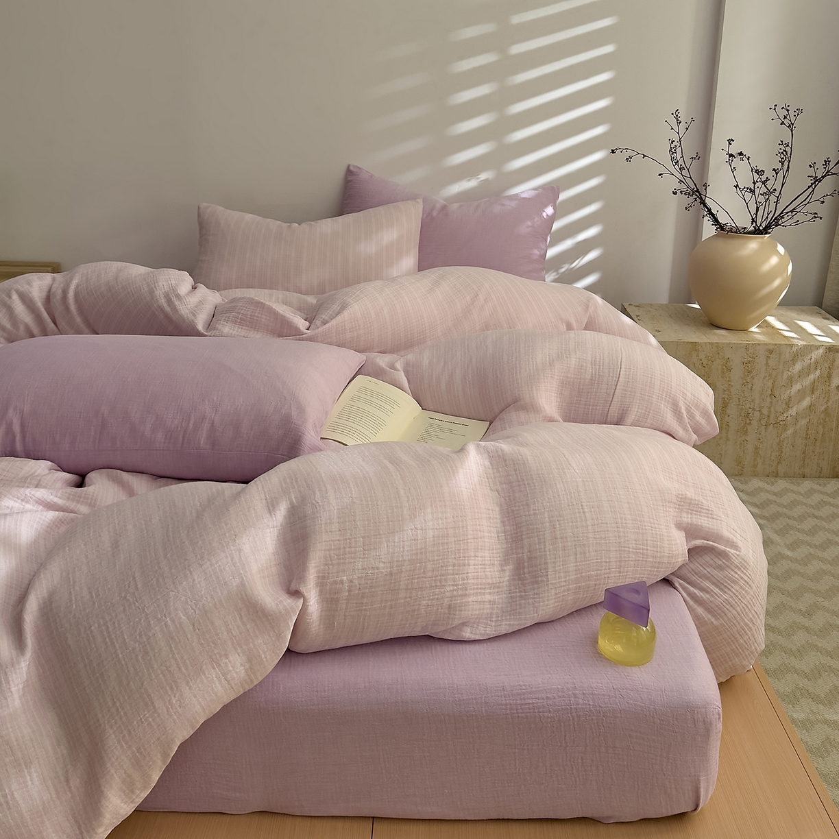 DoDo 兜兜 2026新款全棉纯棉A类色织皱皱纱四件套 小半-紫