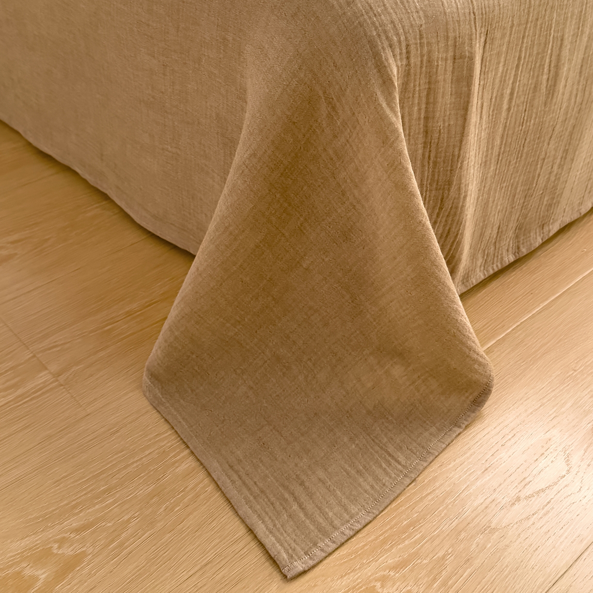 91家纺网 家纺一手货源 找家纺 DoDo 兜兜 2026新款全棉纯棉A类色织皱皱纱四件套 小半-棕