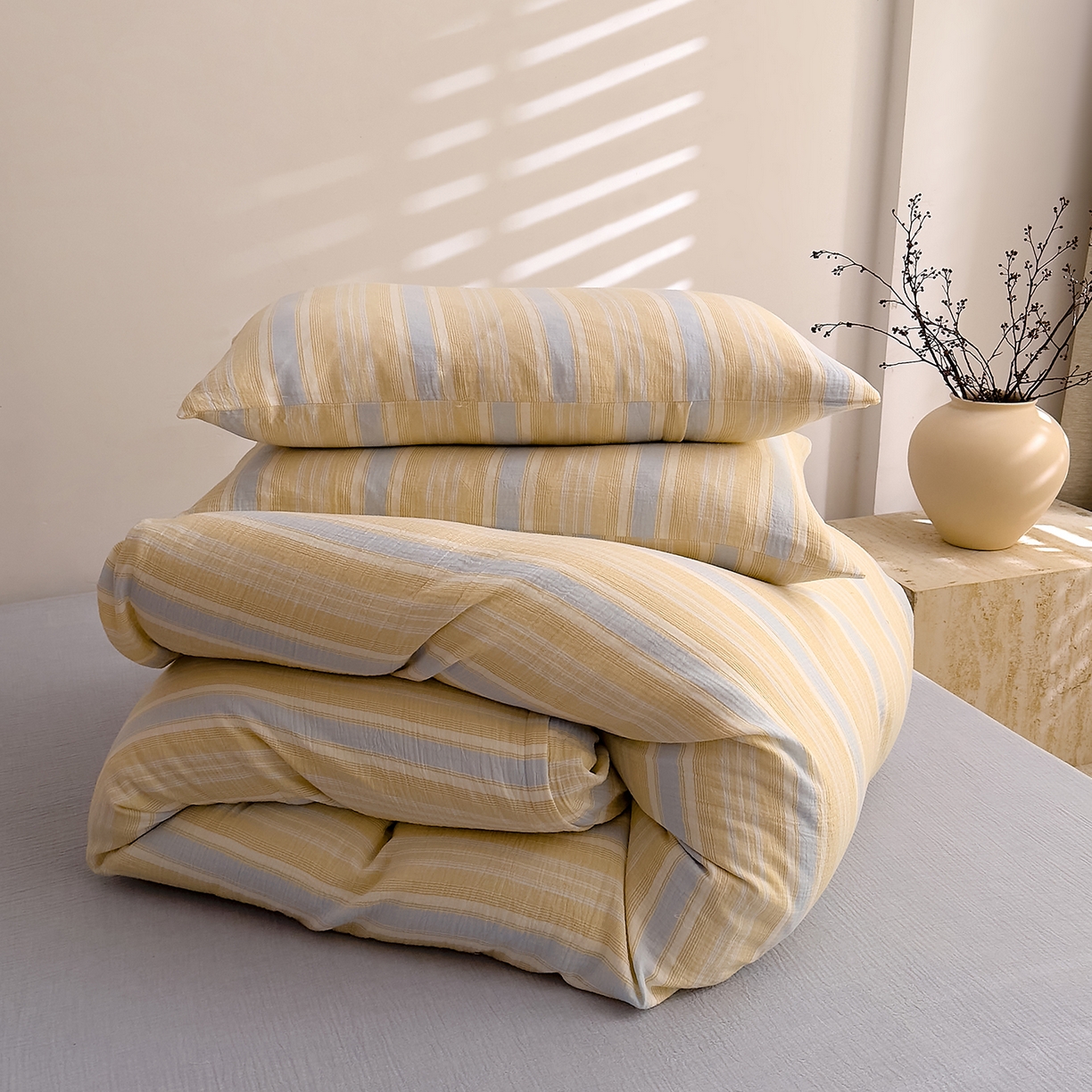 91家纺网 家纺一手货源 找家纺 DoDo 兜兜 2026新款全棉纯棉A类色织皱皱纱四件套 小半-蓝