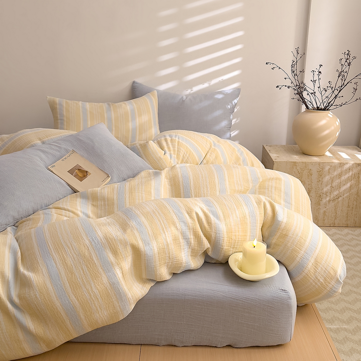 DoDo 兜兜 2026新款全棉纯棉A类色织皱皱纱四件套 小半-蓝