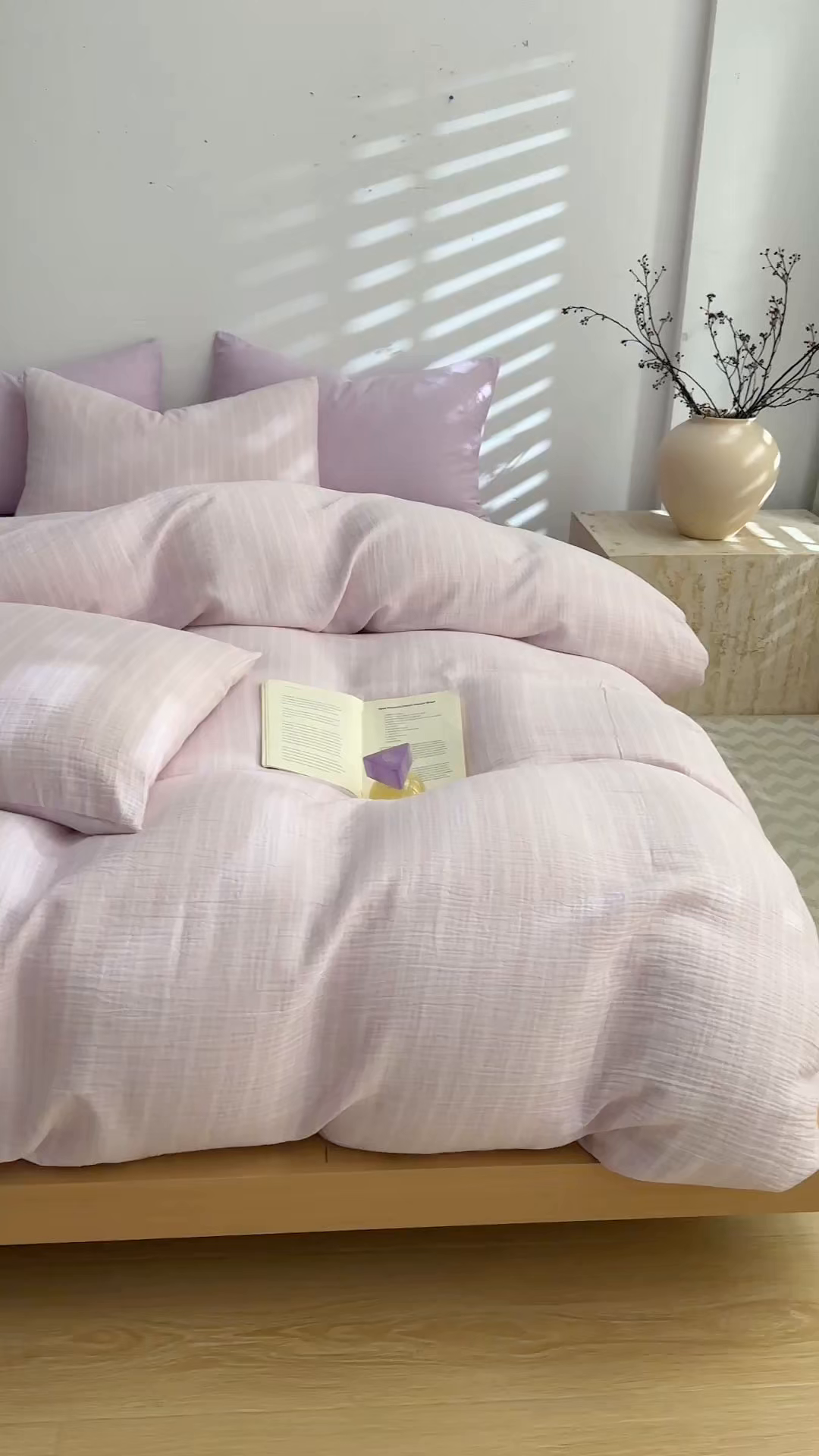 91家纺网 家纺一手货源 找家纺 DoDo 兜兜 2026新款全棉纯棉A类色织皱皱纱四件套 小半-紫