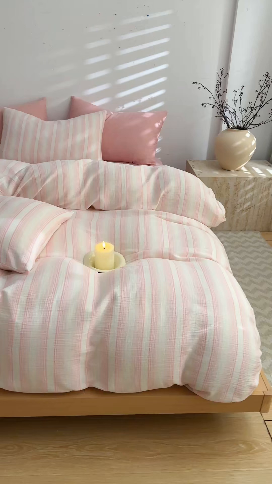 91家纺网 家纺一手货源 找家纺 DoDo 兜兜 2026新款全棉纯棉A类色织皱皱纱四件套 小半-粉