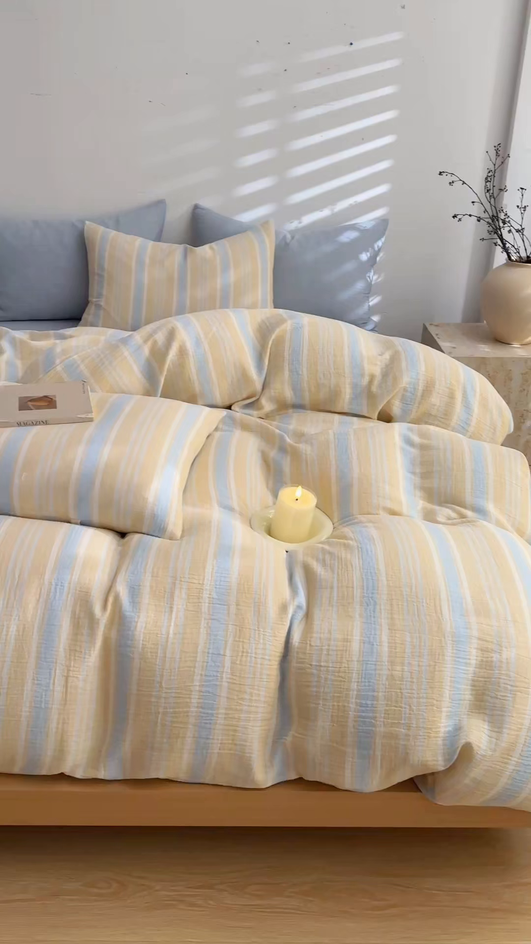 91家纺网 家纺一手货源 找家纺 DoDo 兜兜 2026新款全棉纯棉A类色织皱皱纱四件套 小半-蓝