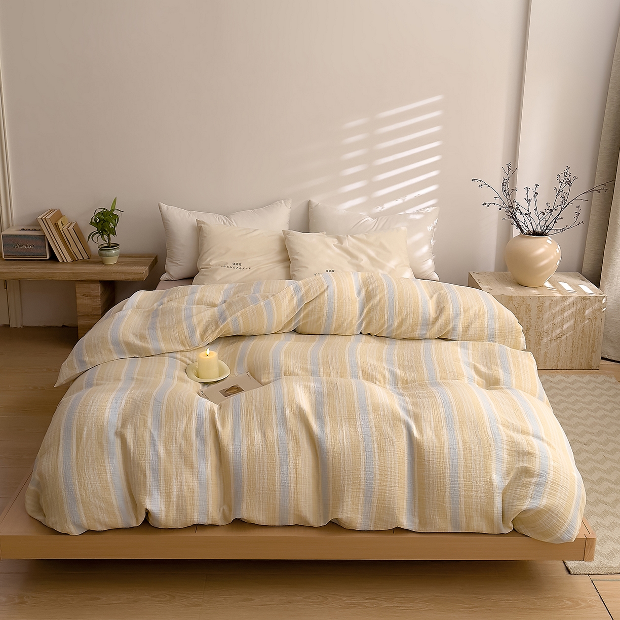 91家纺网 家纺一手货源 找家纺 DoDo 兜兜 2026新款全棉纯棉A类色织皱皱纱单被套单件被套单品 小半-蓝