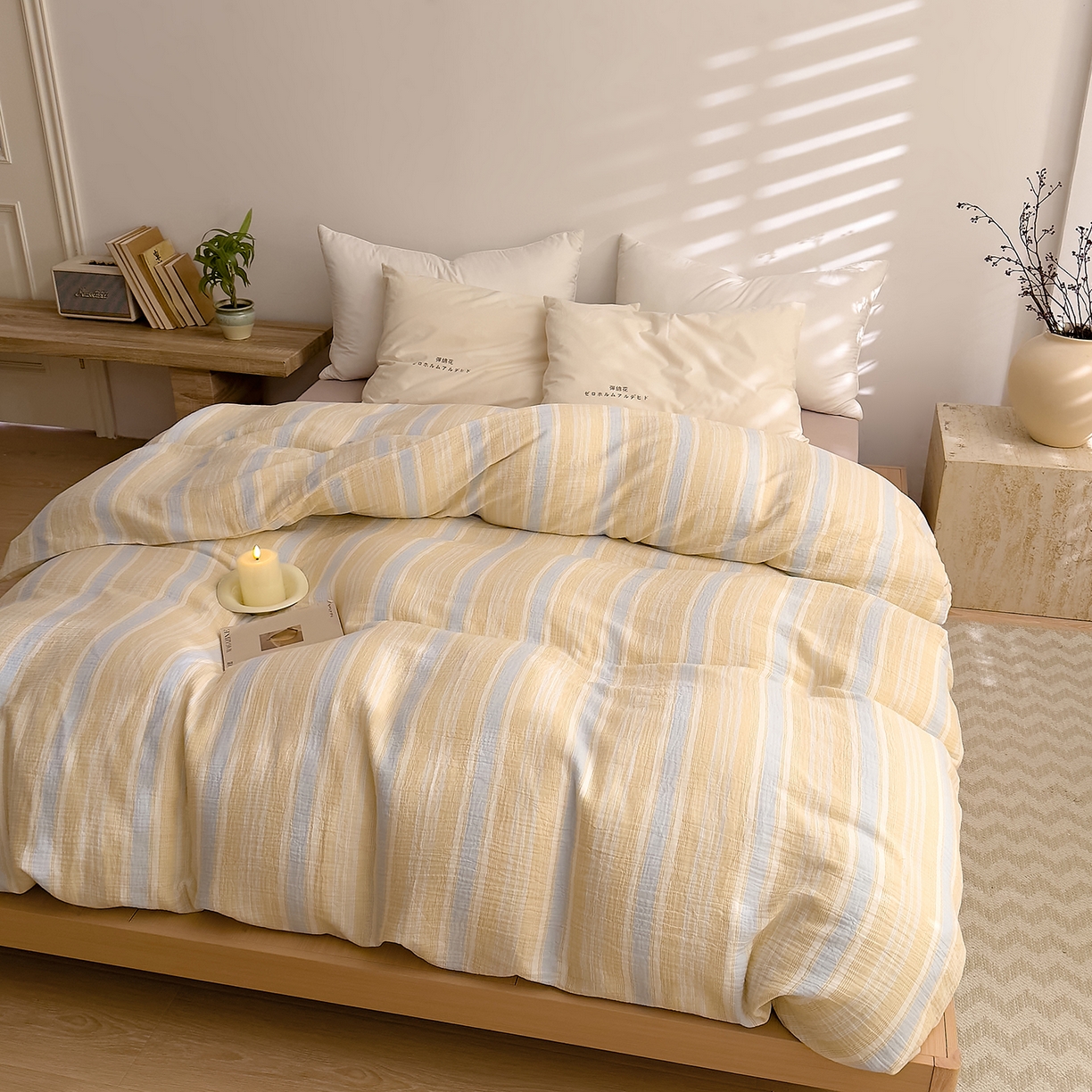 91家纺网 家纺一手货源 找家纺 DoDo 兜兜 2026新款全棉纯棉A类色织皱皱纱单被套单件被套单品 小半-蓝