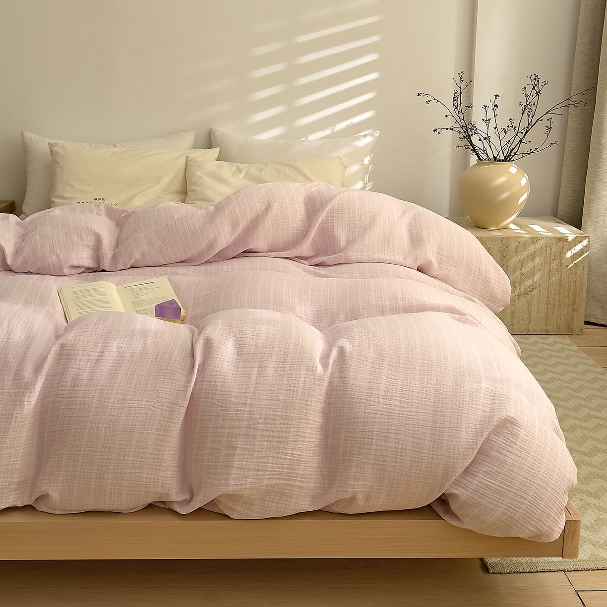 91家纺网 家纺一手货源 找家纺 DoDo 兜兜 2026新款全棉纯棉A类色织皱皱纱单被套单件被套单品 小半-紫