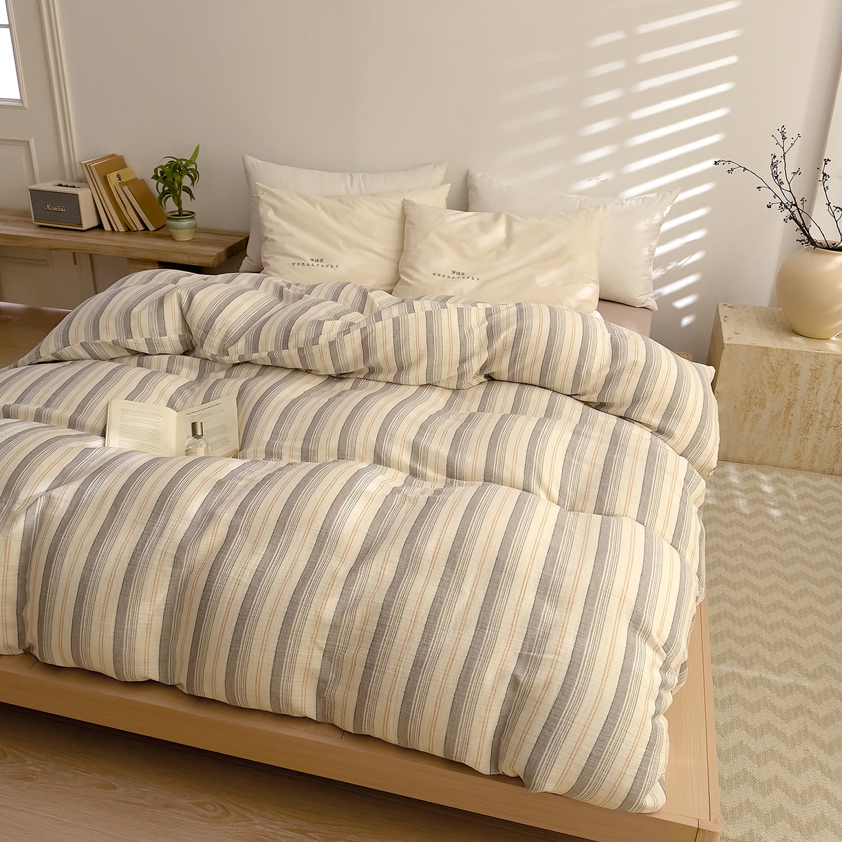 91家纺网 家纺一手货源 找家纺 DoDo 兜兜 2026新款全棉纯棉A类色织皱皱纱单被套单件被套单品 小半-灰