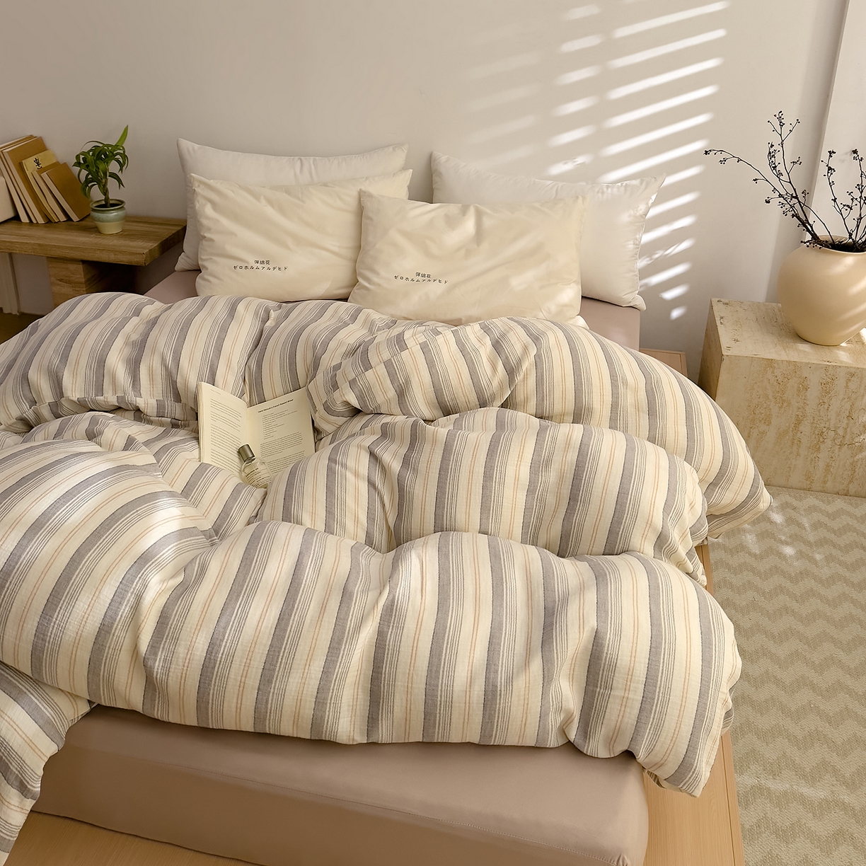 91家纺网 家纺一手货源 找家纺 DoDo 兜兜 2026新款全棉纯棉A类色织皱皱纱单被套单件被套单品 小半-灰