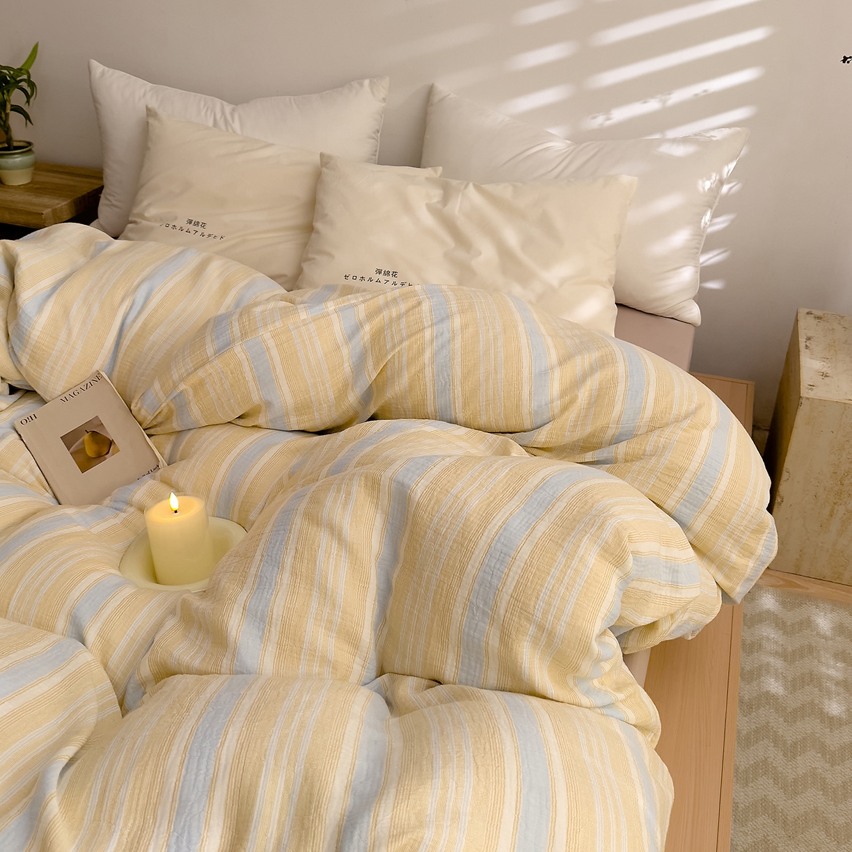 DoDo 兜兜 2026新款全棉纯棉A类色织皱皱纱单被套单件被套单品 小半-蓝