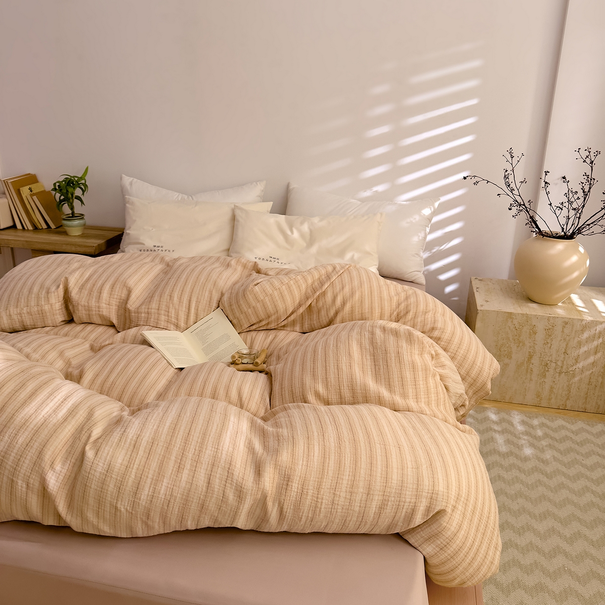 91家纺网 家纺一手货源 找家纺 DoDo 兜兜 2026新款全棉纯棉A类色织皱皱纱单被套单件被套单品 小半-棕