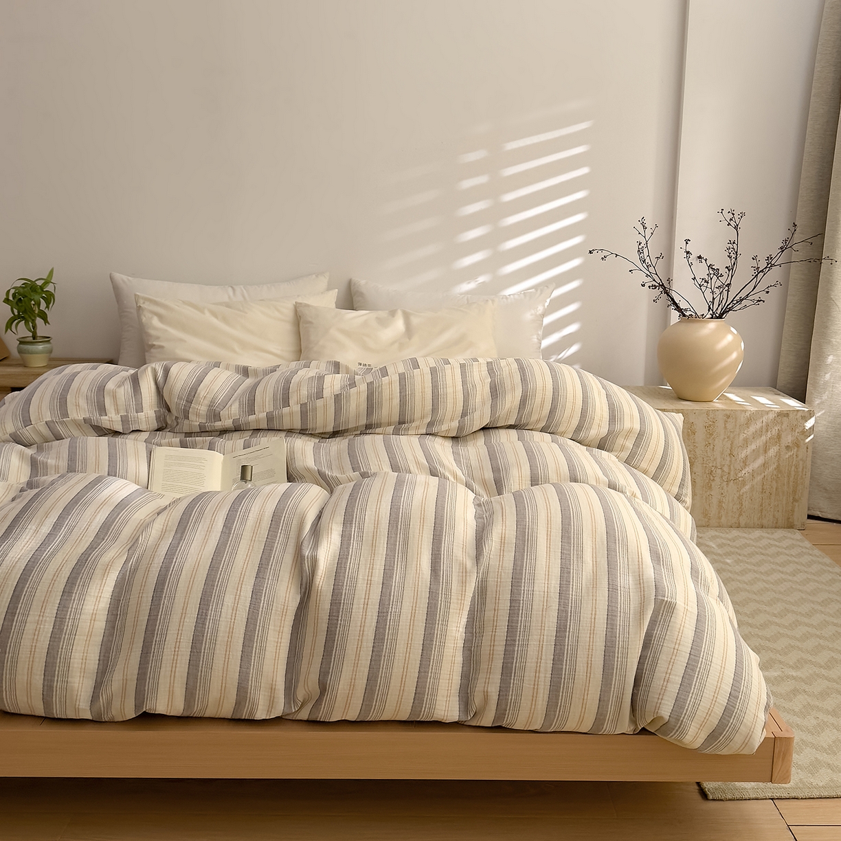 91家纺网 家纺一手货源 找家纺 DoDo 兜兜 2026新款全棉纯棉A类色织皱皱纱单被套单件被套单品 小半-灰