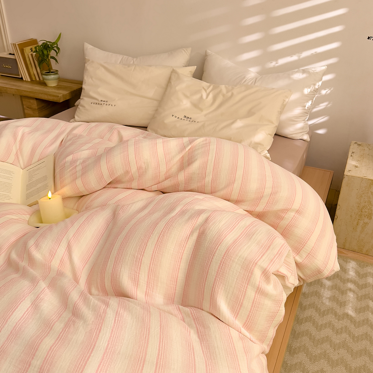 DoDo 兜兜 2026新款全棉纯棉A类色织皱皱纱单被套单件被套单品 小半-粉