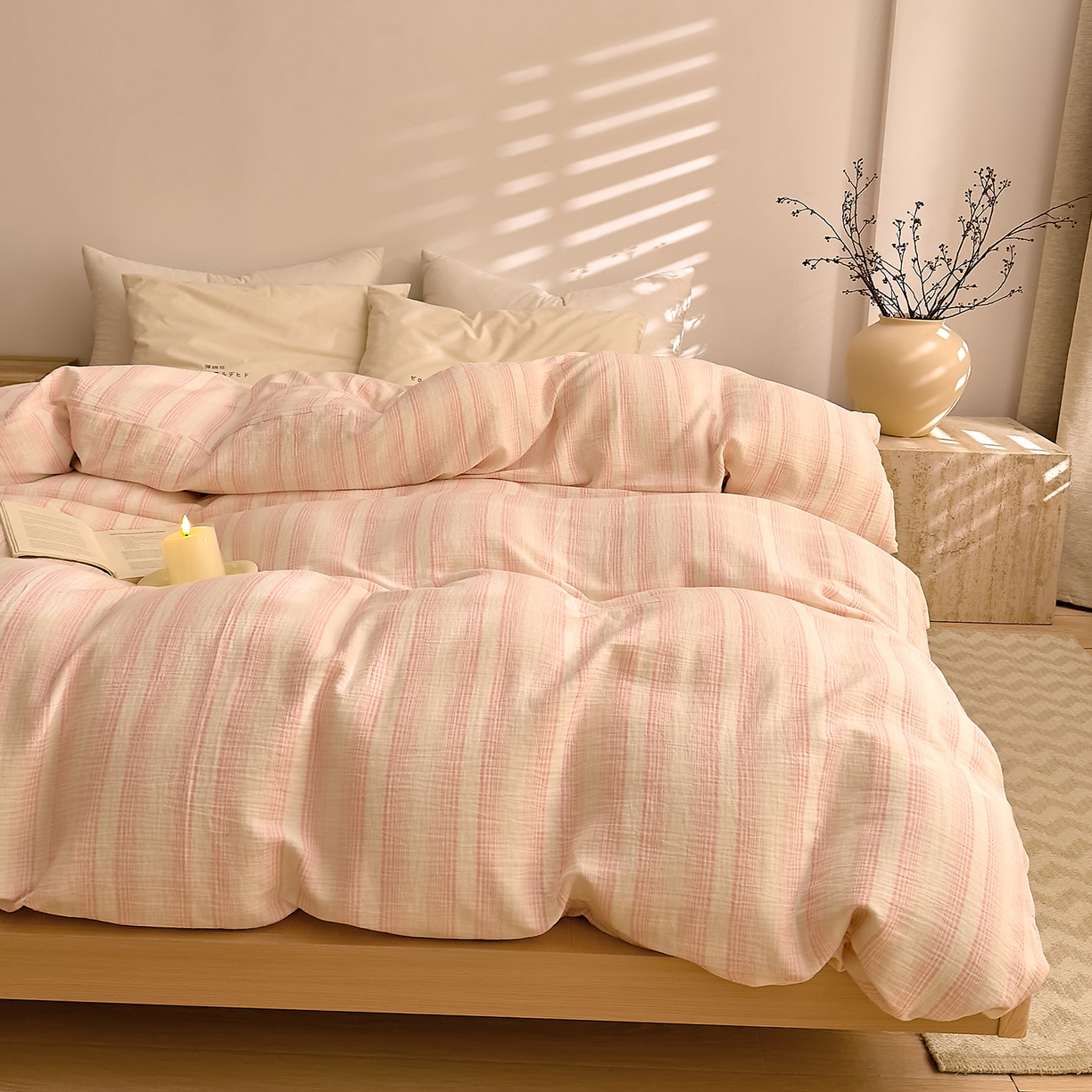 91家纺网 家纺一手货源 找家纺 DoDo 兜兜 2026新款全棉纯棉A类色织皱皱纱单被套单件被套单品 小半-粉