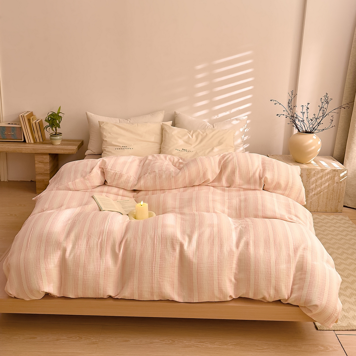 91家纺网 家纺一手货源 找家纺 DoDo 兜兜 2026新款全棉纯棉A类色织皱皱纱单被套单件被套单品 小半-粉