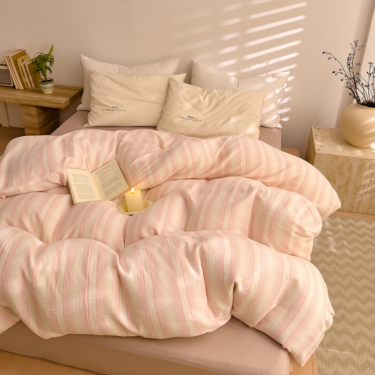 91家纺网 家纺一手货源 找家纺 DoDo 兜兜 2026新款全棉纯棉A类色织皱皱纱单被套单件被套单品 小半-粉