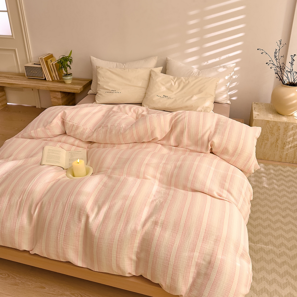 91家纺网 家纺一手货源 找家纺 DoDo 兜兜 2026新款全棉纯棉A类色织皱皱纱单被套单件被套单品 小半-粉