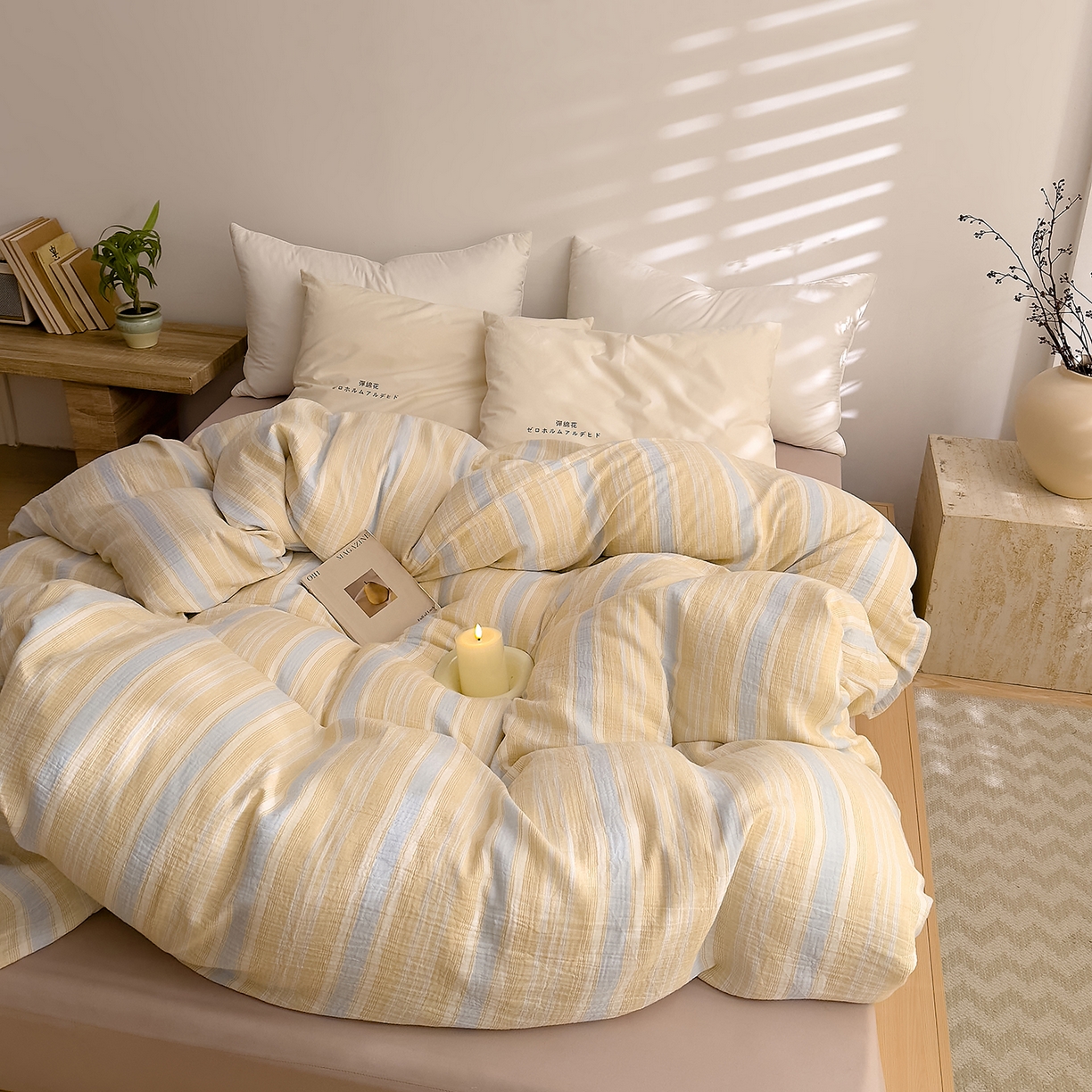 91家纺网 家纺一手货源 找家纺 DoDo 兜兜 2026新款全棉纯棉A类色织皱皱纱单被套单件被套单品 小半-蓝