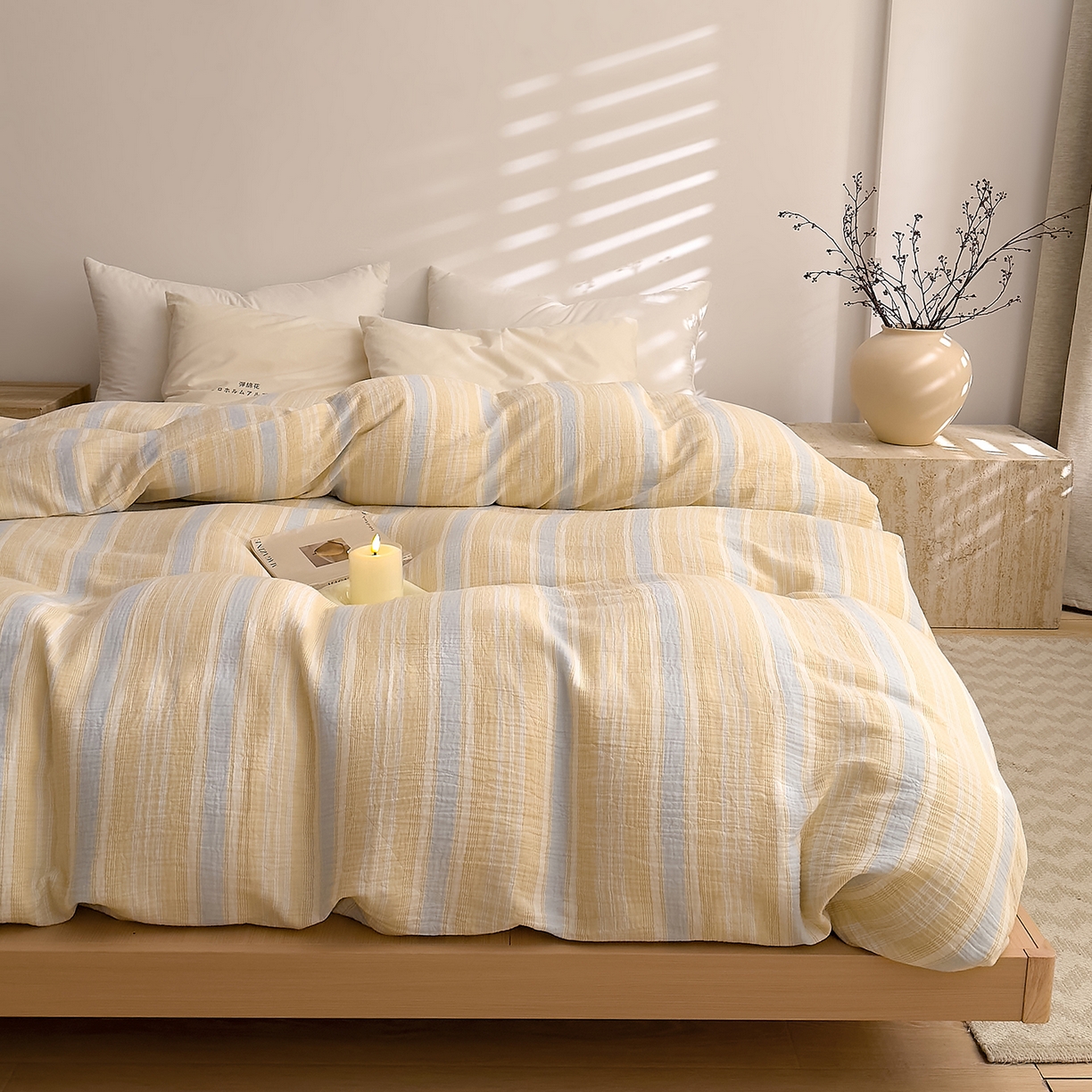 91家纺网 家纺一手货源 找家纺 DoDo 兜兜 2026新款全棉纯棉A类色织皱皱纱单被套单件被套单品 小半-蓝