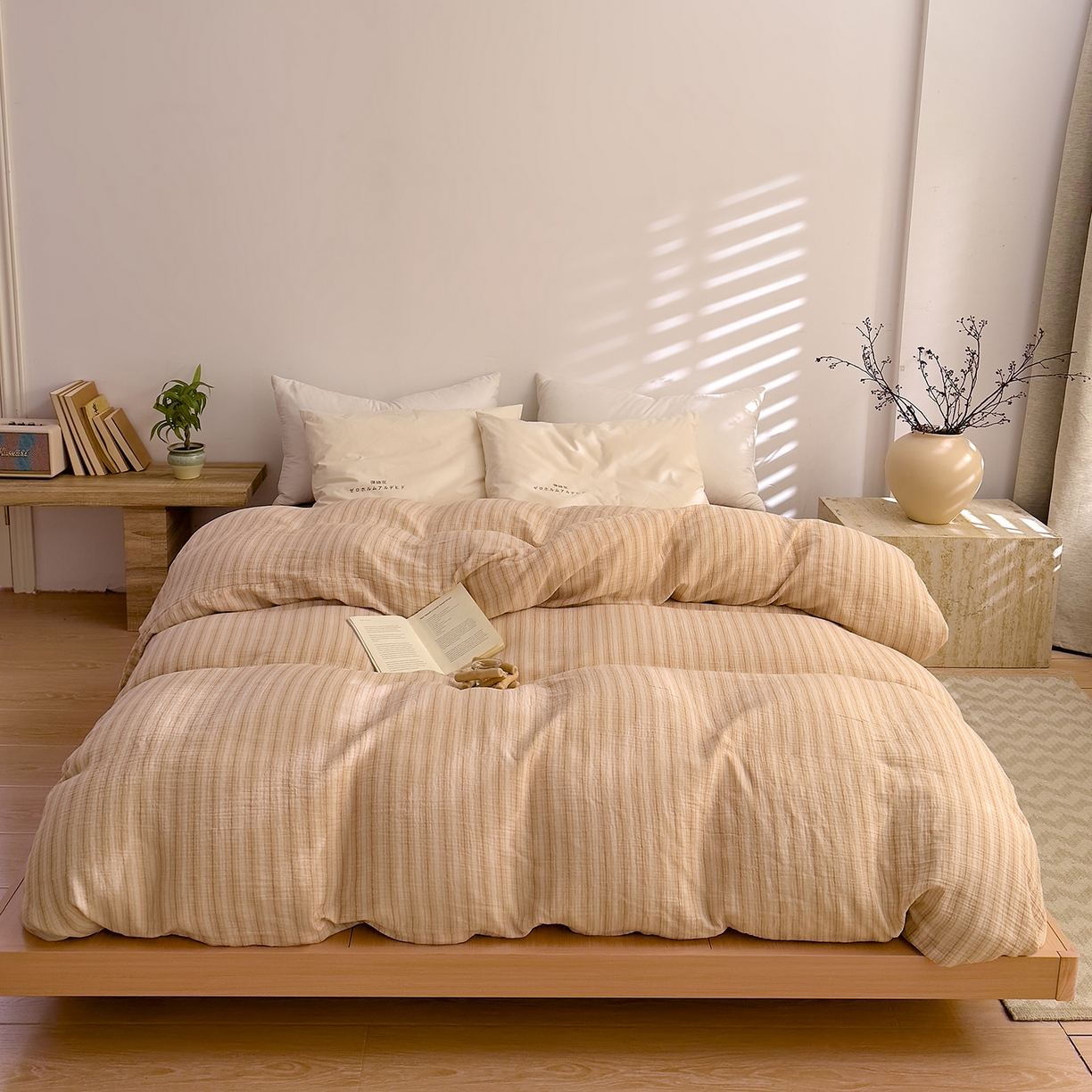 91家纺网 家纺一手货源 找家纺 DoDo 兜兜 2026新款全棉纯棉A类色织皱皱纱单被套单件被套单品 小半-棕