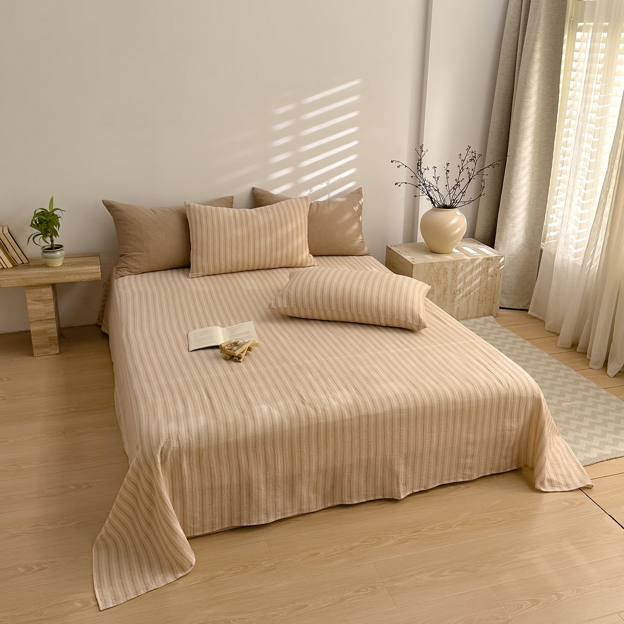 91家纺网 家纺一手货源 找家纺 （总）DoDo 兜兜 2026年全棉纯棉A类色织皱皱纱床单单件 单床单