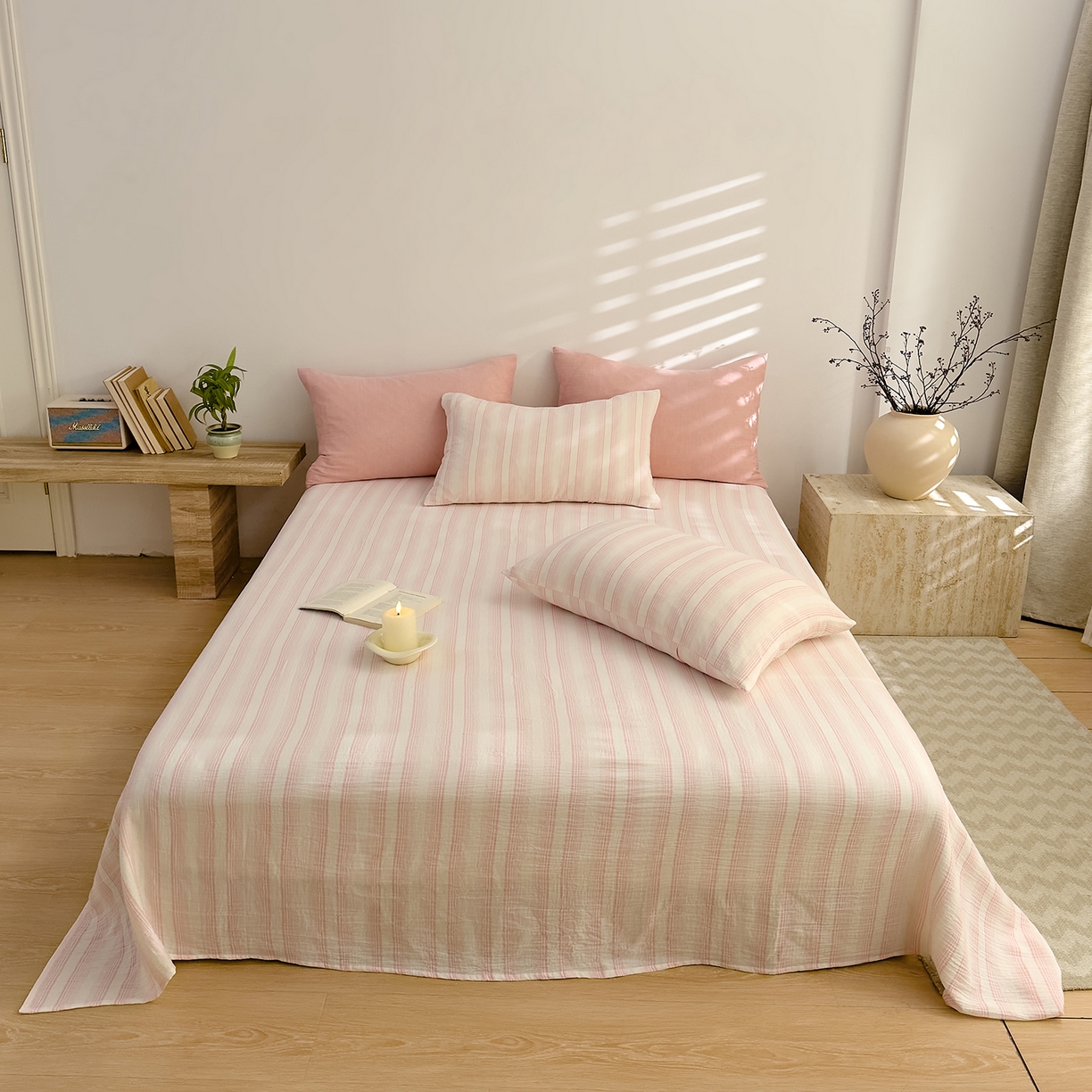 91家纺网 家纺一手货源 找家纺 （总）DoDo 兜兜 2026年全棉纯棉A类色织皱皱纱床单单件 单床单