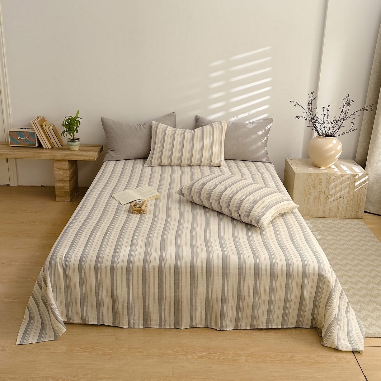 91家纺网 家纺一手货源 找家纺 （总）DoDo 兜兜 2026年全棉纯棉A类色织皱皱纱床单单件 单床单