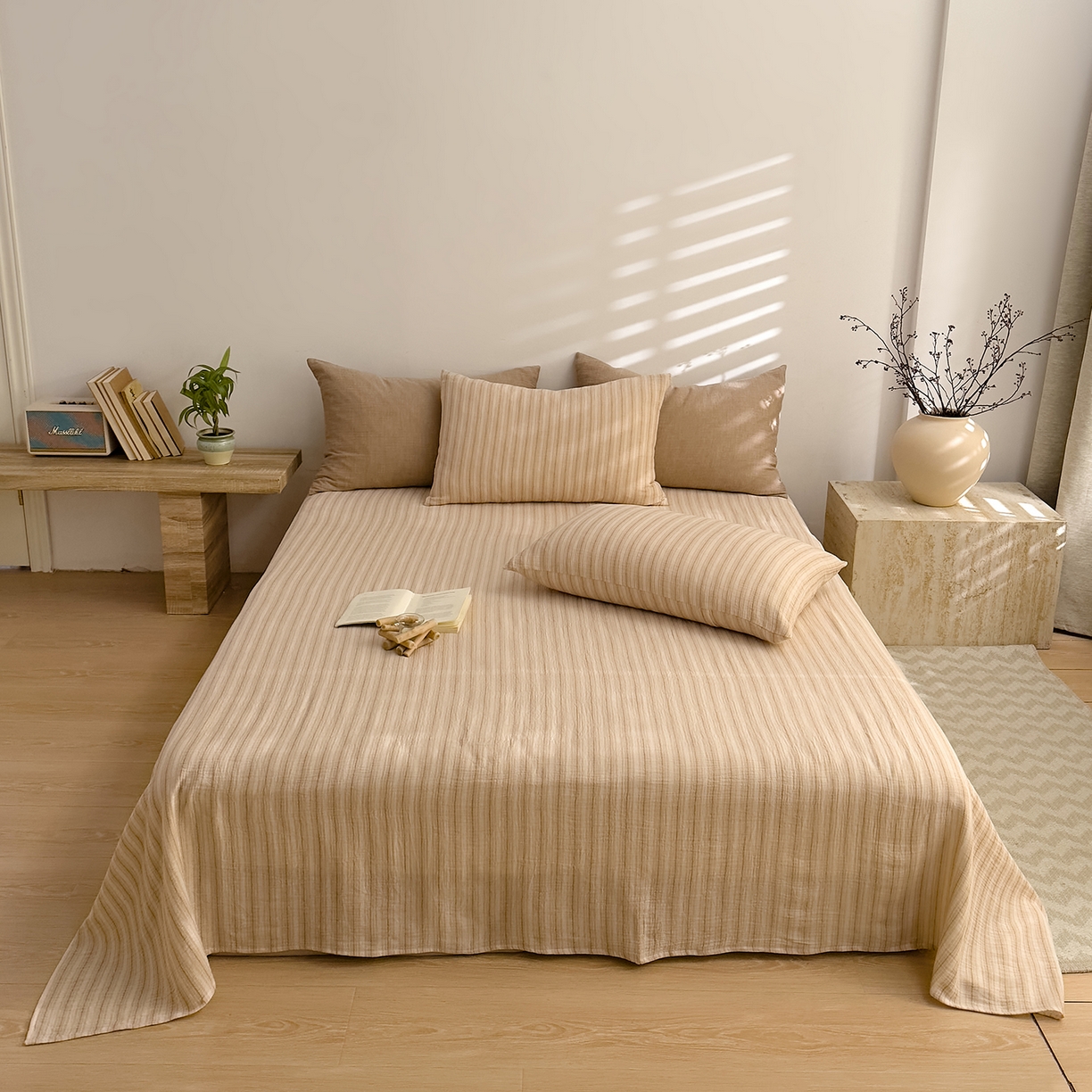 DoDo 兜兜 2026年全棉纯棉A类色织皱皱纱床单单件 单床单 小半-棕