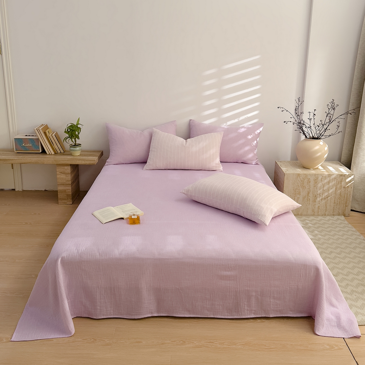 91家纺网 家纺一手货源 找家纺 （总）DoDo 兜兜 2026年全棉纯棉A类色织皱皱纱床单单件 单床单